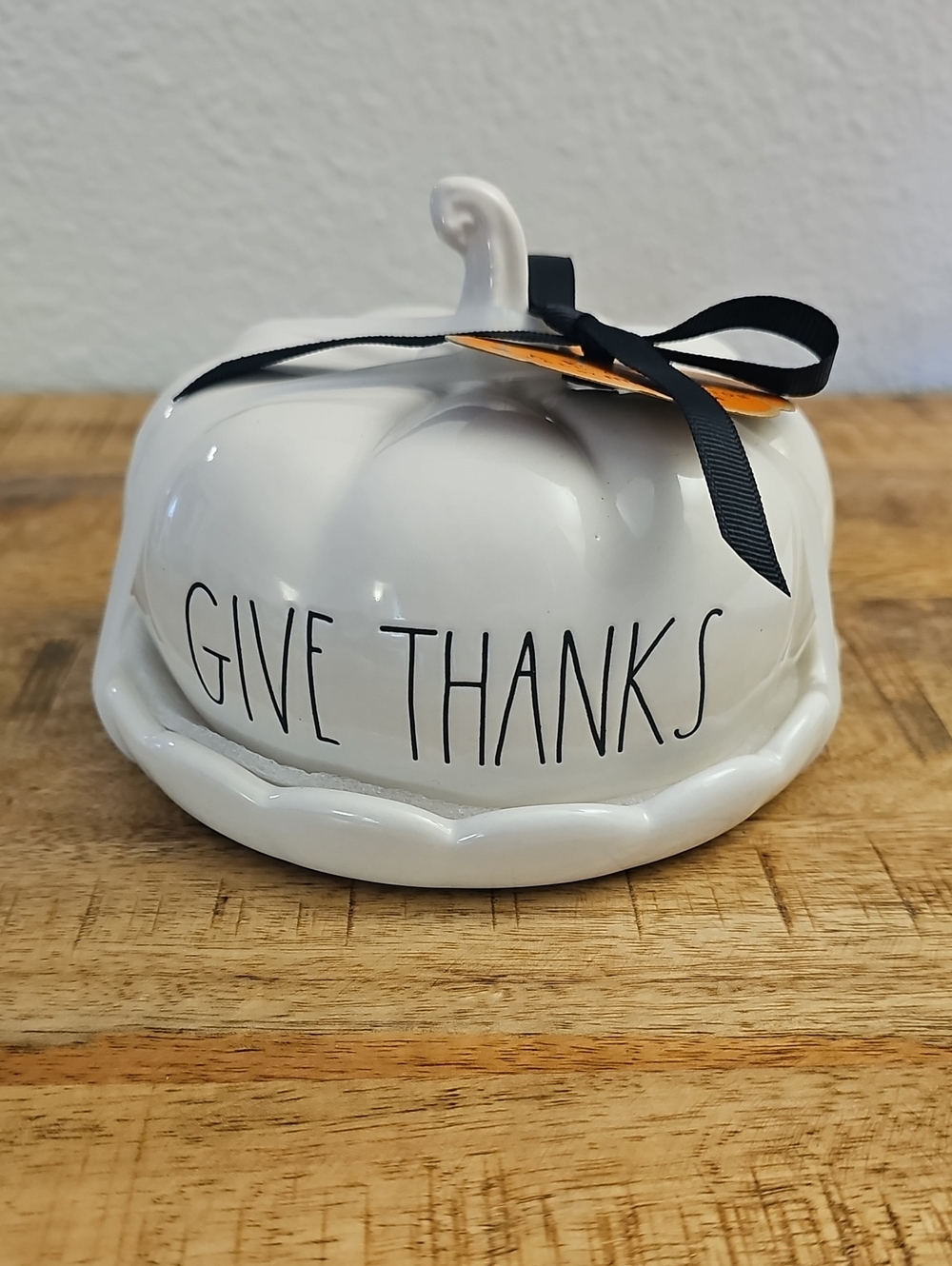 NWT Rae Dunn Fall GIVE THANKS White Pumpkin Butter Dish Stem Lid - RARE